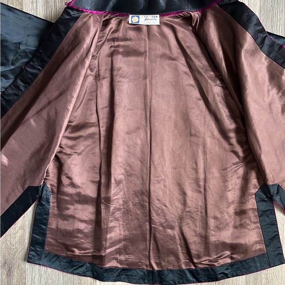 Vintage 1960s Chinese 100% Silk Black Embroidered Jacket Mandarin Collar Medium - Picture 10 of 16